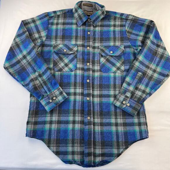 Country Square Vintage Blue Plaid Button Down Shirt Acrylic Wool Size Medium - Picture 1 of 4